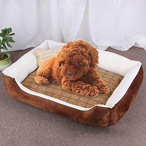 Hundematte mit Knochenmuster, groß, weich, warm, mit Rattan-Matte, Größe: M 70 × 50 × 15 cm (Schwarzgrau) (Farbe: Hellgrau) (Braun-Weiß) von Jyuiipcz