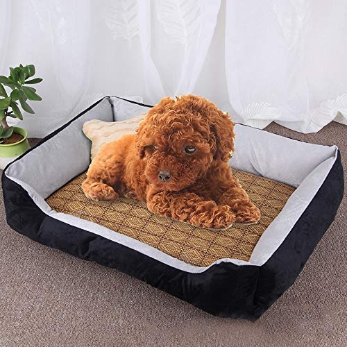 Hundematte mit Knochenmuster, groß, weich, warm, mit Rattan-Matte, Größe: M 70 × 50 × 15 cm (Schwarzgrau) (Farbe: Hellgrau) (Schwarzgrau) von Jyuiipcz