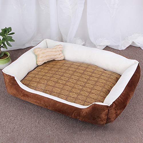 Hundematte mit Knochenmuster, groß, weich, warm, mit Rattan-Matte, Größe: XS 50 × 40 × 15 cm (Schwarzgrau) (Farbe: Hellgrau) (Braun-Weiß) von Jyuiipcz