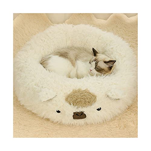 Jyuiipcz Katzenbett aus Kunstfell, bequemes Katzenbett, weiches Plüschkissen, Kunstfell-Plüsch, wasserdicht, maschinenwaschbar, selbstwärmend, rund, Anti-Angst, Donut-Kuscheltier (50,8 cm / 50,8 cm) von Jyuiipcz