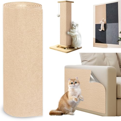 Jyvex 150cmx30cm Katze Kratzmatte Selbstklebend, Kratzbretter Kratzschutz Sofa Katze, Trimmbare Kratzmatte Katzen, DIY Kratzbrett Katze für Katze Bäume Katze Wand Möbel und Couch Schutz (Khaki) von Jyvex