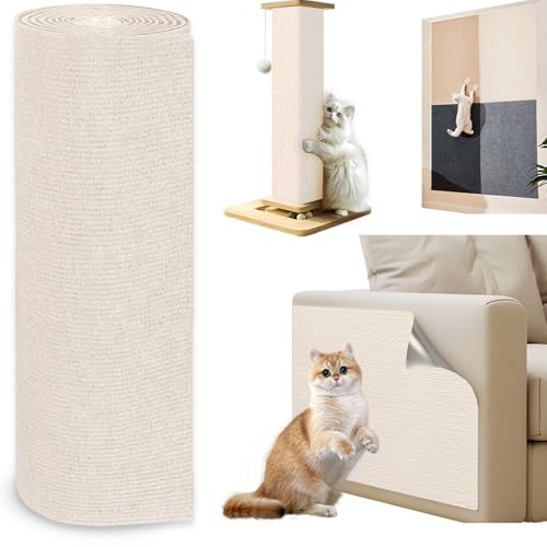 Jyvex 150cmx30cm Katze Kratzmatte Selbstklebend, Kratzbretter Kratzschutz Sofa Katze, Trimmbare Kratzmatte Katzen, DIY Kratzbrett Katze für Katze Bäume Katze Wand Möbel und Couch Schutz (Beige) von Jyvex