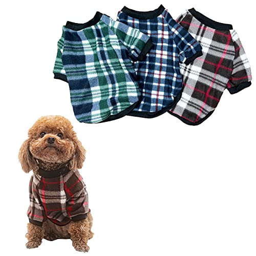 Hundepullover mit Karomuster, weich, warm, Welpen-Shirt, Winterpullover für kleine Hunde, Katzen, Größe L, karierter Kapuzenpullover, 3 Stück von K ERATISNIK