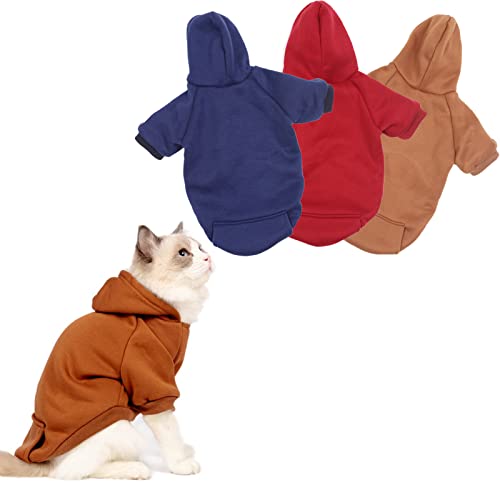 3 Stück HundeKapuzenpullover Warme Hundekleidung Pullover mit Hut Stretchy Hundekleidung Weiche Haustier Winterkleidung Strickwaren Hundepullover Warme Hoodies Einfache Hunde Sweatshirts für Kleine von K ERATISNIK