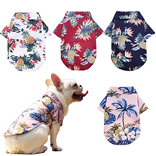 4 Stück Hawaii-Hunde-Shirt, Sommer, atmungsaktiv, Haustier-Kleidung, Hunde-Sweatshirt, coole Kokosnussbaum, Ananas, Strand, Hunde-Shirts für kleine, niedliches Hunde-Polobekleidung, XS-5XL (3X-Large) von K ERATISNIK