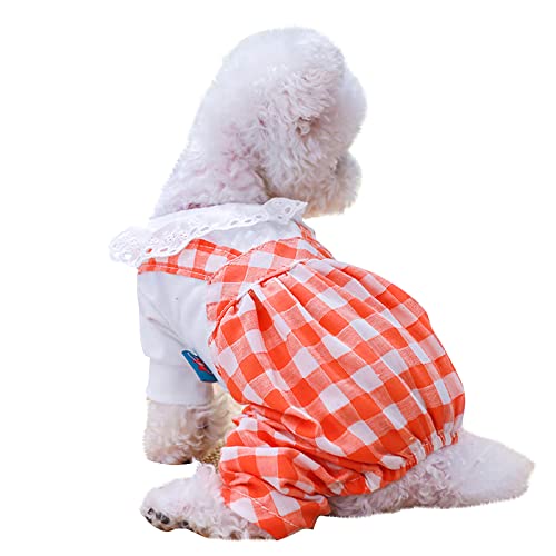 K ERATISNIK Hunde-Einteiler, kariert, Haustierkleidung, Prinzessinnen-Hunde-Shirts, entzückende Katzen-Jumpsuits, Welpen, Freizeit-Outfit für kleine Hunde, Katzen, (X-Small, Orange) von K ERATISNIK
