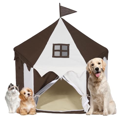 Katzenprinzessin Zelt Haus – Haustier Hund Tipi Tragbares Zelt, großes Höhlenbett für Katzen und kleine Hunde Indoor Outdoor (Braun) von K ERATISNIK