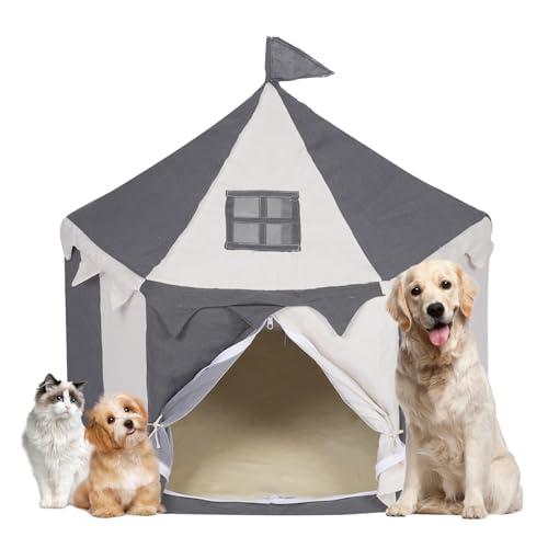 Katzenprinzessin Zelt Haus – Haustier Hund Tipi Tragbares Zelt, großes Höhlenbett für Katzen und kleine Hunde Indoor Outdoor (Grau) von K ERATISNIK