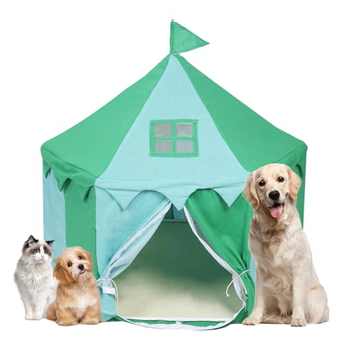 Katzenprinzessin Zelt Haus – Haustier Hund Tipi Tragbares Zelt, großes Höhlenbett für Katzen und kleine Hunde Indoor Outdoor (Grün) von K ERATISNIK