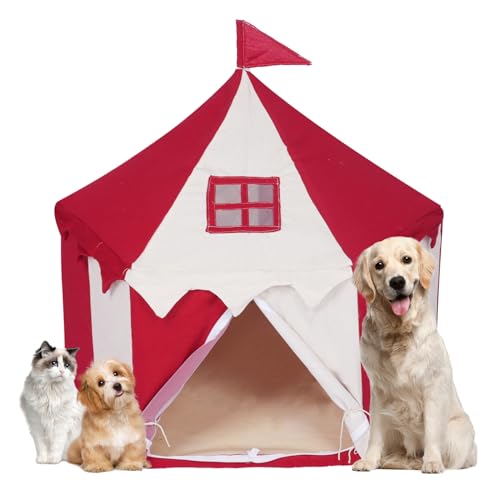 Katzenprinzessin Zelthaus – Haustier-Hunde-Tipi, tragbares Zelt, großes Höhlenbett für Katzen und kleine Hunde, für drinnen und draußen, Rot von K ERATISNIK