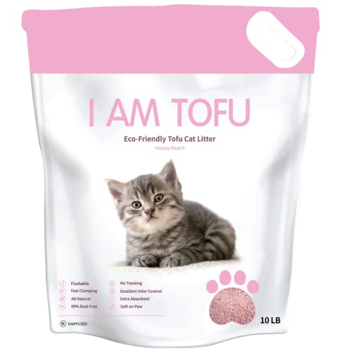 I AM TOFU - Tofu Katzenstreu, natürlich, spülbar, extra klumpendes Pelletstreu (4,5 kg, Honigpfirsich) von K KAMY'S ZOO