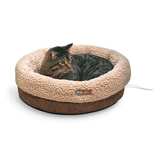 K&H PET PRODUCTS Beheiztes Thermo-Snuggle Cup Bomber Indoor Beheiztes Katzenbett, Beheiztes Haustierbett für Indoor-Katzen und kleine Hunde, Thermisch wärmendes großes Katzenbett, rundes von K&H PET PRODUCTS