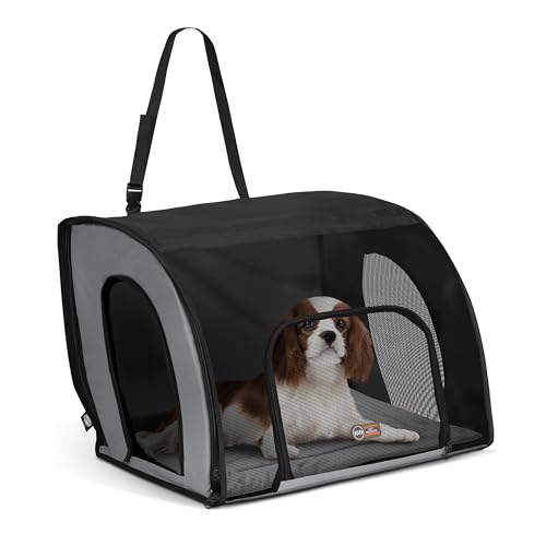 K&H Pet Products Geschlossener Hundeautositz, Reise-Sicherheitsträger für Haustiere, Hunde-Reise-Autositz, weiche Seiten, bezogene Haustier-Tragetasche, waschbares Pad, mehrere Eingänge, Netzfenster – von K&H