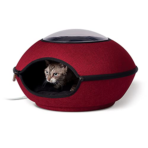 K&H PET PRODUCTS Thermo Lookout Pod Indoor Beheiztes Katzenbett für große Katzen, beheizte Katzenhöhle, Thermo-Katzenmatte Versteck für kleine oder große Katzen und Kätzchen – Klassisches Rot 55,9 cm von K&H