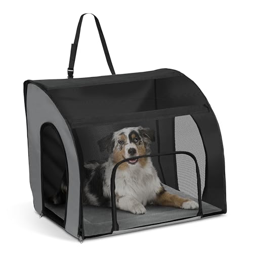 K&H PET Products Reise-Sicherheitstasche für Haustiere, Hundebox für Autoreisen, Hundetragetasche für große Hunde, tragbare Autositz-Zwinger, grau/schwarz, groß, 74 x 55 x 65 cm von K&H