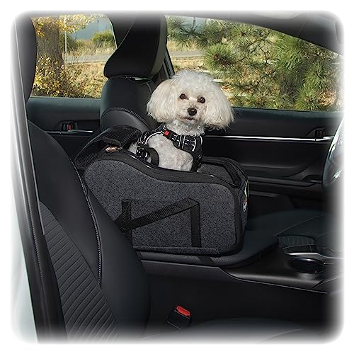K&H Pet Products Tragbarer Autositz für kleine Hunde und Katzen, Luxus-Autositz für Mittelarmlehne, inkl. Sicherheitsgurt, Anthrazit, 25,4 x 38,1 x 24,1 cm von K&H PET PRODUCTS