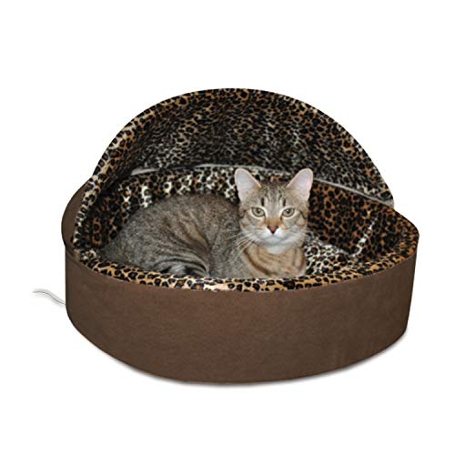 K&H Pet Products Thermo-Kitty Deluxe Katzenbett mit Kapuze, Größe S, 40,6 cm, 4 W, Mokka/Leopard von K&H Pet Products