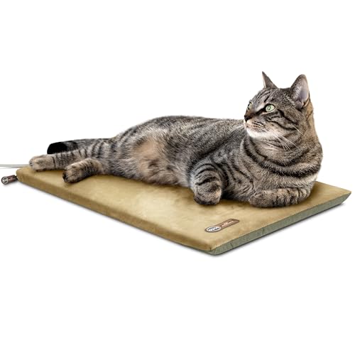 K&H Pet Products Beheiztes Katzenbett für Hauskatzen, Thermo-Kätzchen-Matte, beruhigend, warm, Haustier-Heizkissen für Haustiere, maschinenwaschbar, wasserdichte Heizung, Sicherheitsliste – 12,5 x von K&H