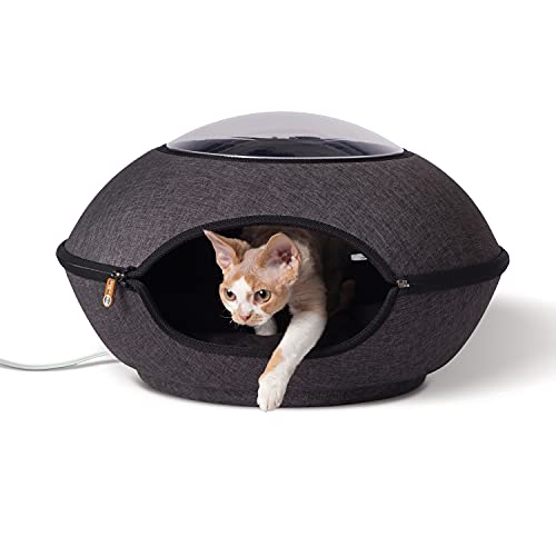 K&H Pet Products Thermo Lookout Pod Beheiztes Katzenbett für Indoor-Katzen oder kleine Hunde, abgedecktes Wärmebett, Höhle für große Kätzchen, waschbares Kissen, zusammenklappbar, Sicherheitsliste – von K&H