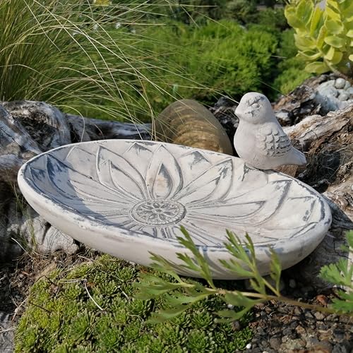 K&L Wall Art Vogeltränke Grau Zement Vogel Bad Tränke Wasserschale Balkon Gartenschale Betongrau 25x15 cm Vogelbad von K&L Wall Art