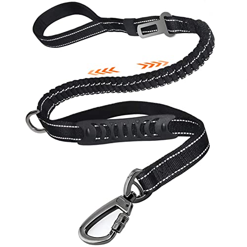 4FT-6FT Starke Hundeleine für Große Hunde mit Elastischer Ruckdämpfer und Starke Karabiner, Hunde Sicherheitsgurt fürs Auto, Reflektierende Leine mit Zwei Griffe-Gepolsterter für Schutz in Nachts von KABB