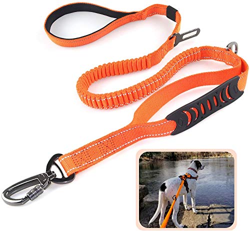 1,2m Bungee Hundeleine zum Spazierengehen, Reflektierende Elastische Hundeleine mit Komfort 2 Gepolsterten Griffen zum bessere Kontrolle, Mehrfachverwendung Hundeleine mit Sicherheitsgurt Schnalle von KABB