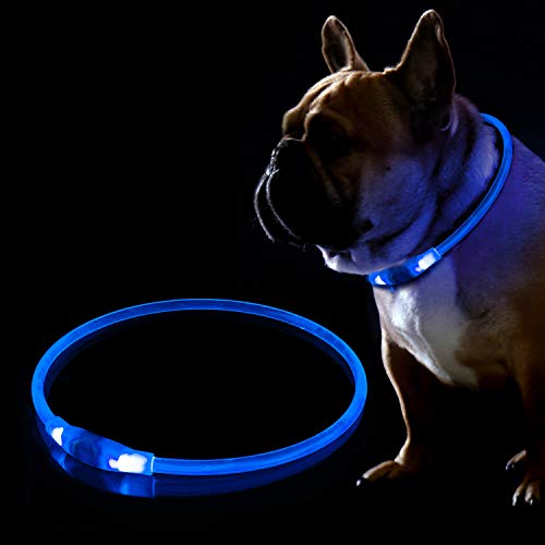 KABB LED Hundehalsband, USB Wiederaufladbares Blinkhalsband für die Sicherheit bei Nacht, Verstellbares, Wasserdichtes, Hell Beleuchtetes Halsband für Hunde - Eine Grösse passt Allen, Blau von KABB