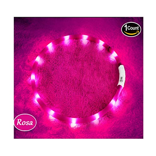 KABB LED Hundehalsband, USB wiederaufladbar Nacht-Sicherheit Hunde Halsband Längenverstellbareres Hunde Halsband mit DREI Beleuchtungsmodi für Hunde (Rosa) von KABB
