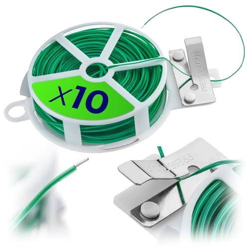 KADAX 10 x Gartendraht mit integriertem Schneider, 50 Meter, grüner Bindedraht auf Spule, Pflanzendraht zum Befestigen von Pflanzen im Garten, Blumendraht, Draht von KADAX