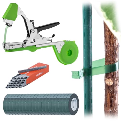 KADAX Bindezange Set für Pflanzen, inkl. 20 Rollen Bindeband & 10000 Heftklammern, Ideal zum schnellen Anbinden von Tomaten, Gurken & Kletterpflanzen (Grün) von KADAX