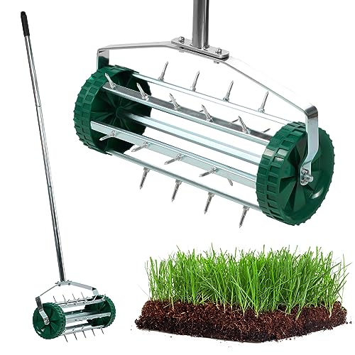 KADAX Handvertikutierer, Rasenlüfter aus robusten Stahl, Manueller Aerifizierer mit 3,3cm Nägeln, Bodenbelüfter mit ergonomischem Griff, Robuste Stachelwalze (148cm) von KADAX