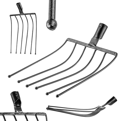 KADAX Kartoffelgabel ohne Stiel, Rübengabel aus robustem Stahl, Steingabel, Kartoffelforke, Steinforke, Drahtgabel, Spatengabel, Heugabel, Grabgabel (Schwarz 6 Zinken) von KADAX