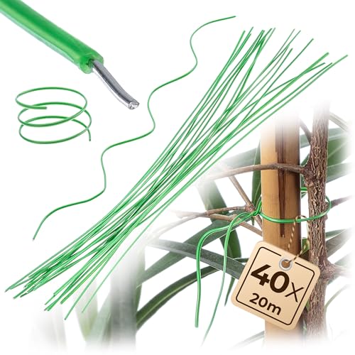 KADAX Pflanzenbinder 20cm, 40er Set, grüner Bindedraht zur Befestigung von Tomaten, Rosen & Kletterpflanzen, Gartendraht, Pflanzendraht für Garten von KADAX
