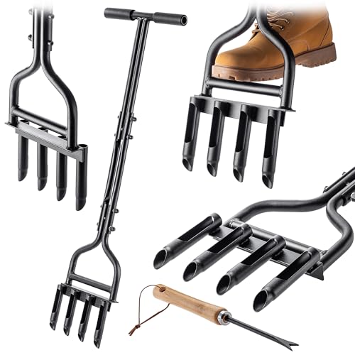KADAX Rasenlüfter, Aerifiziergabel für Rasen, Aerifizierer mit T-Griff und 4 Hohlspoon, Rasenbelüfter, Rasenspecht für Rasenbelüftung und Rasenpflege KADAX Rasenlüfter, Aerifiziergabel für Rasen, Aerifizierer mit T-Griff und 4 Hohlspoon, Rasenbelüfter, Rasenspecht für Rasenbelüftung und Rasenpflege von KADAX