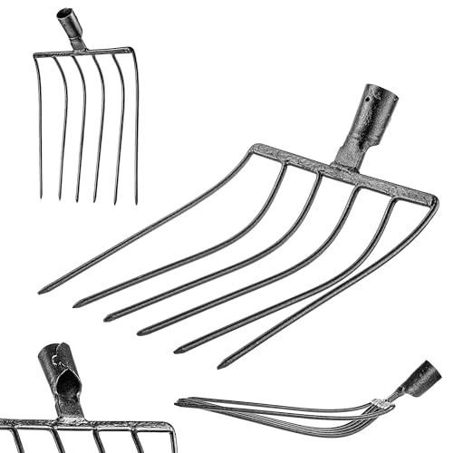 KADAX Steingabel ohne Stiel, Kartoffelgabel aus Gehärtetem Stahl, Rübengabel, Spatengabel, Mistgabel, Mistforke, Heugabel, Forke, Drahtgabel, Grabegabel (Schwarz 6 Zinken) von KADAX