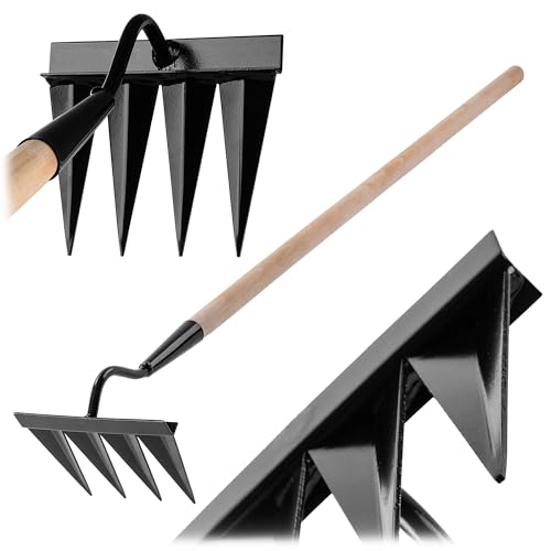 KADAX Unkrauthacke mit 4 scharfen Zinken, Gartenhacke aus hochgekohltem Stahl für Gartenarbeit, Gartengerät zum Jäten, Lockern & Belüften von Erde (Mit Holzstiel) von KADAX