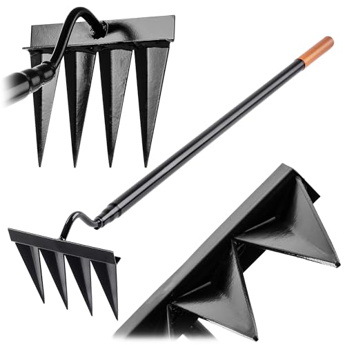 KADAX Unkrauthacke mit 4 scharfen Zinken, Gartenhacke aus hochgekohltem Stahl für Gartenarbeit, Gartengerät zum Jäten, Lockern & Belüften von Erde (Mit Metallstiel) von KADAX