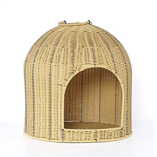 Handgewebtes Haustiernest Kann Katzen/Hunden Unter 6 Kg Standhalten Tragbarer Griff Oben Halb Geschlossenes Katzennest Haustierbett Komfortable Haustiervilla,Gelb Handgewebtes Haustiernest Kann Katzen/Hunden Unter 6 Kg Standhalten Tragbarer Griff Oben Halb Geschlossenes Katzennest Haustierbett Komfortable Haustiervilla,Gelb von KAFELE