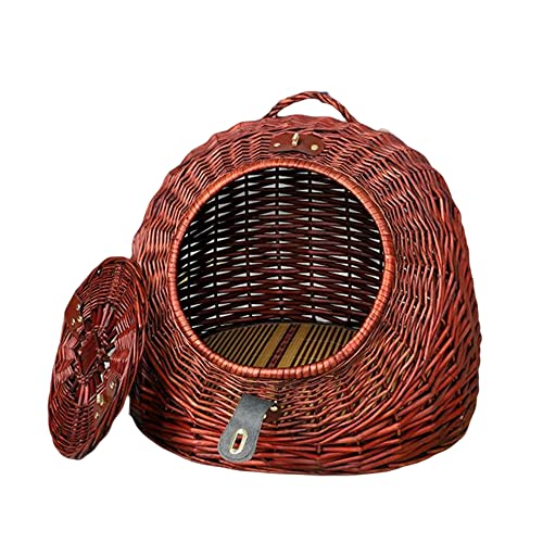 KAFELE Vier Jahreszeiten Universal Wicker Pet Nest Portable Pet Nest Mit Tür Abnehmbare Und Waschbar Sommer Geschlossene Sicherheit Katze Lagerung Schnelle Reise,Rot,44cm von KAFELE