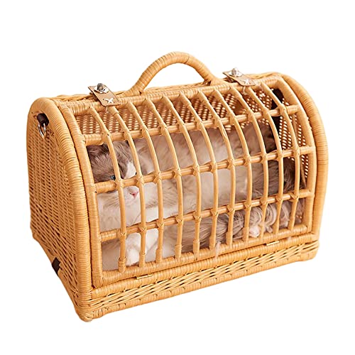 Rattan Portable Pet Basket Travel Cat Bag Geeignet Für 7-8.5KG Katzen Öffnen Sie Den Deckel Von Unten, EIN Komfortables Haustier Zu Hause,Beige,30.5CM von KAFELE