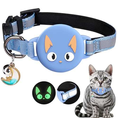 Wasserdichter AirTag-Katzenhalsbandhalter, reflektierendes AirTag-Katzenhalsband mit Glocken, versteckter GPS-Tracker, AirTag-Katzenhalsbandhalter für Kätzchen, Welpen, Mädchen, Jungen, Katzen, von KAHADI