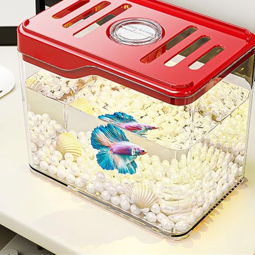 Multifunktional Clear Fish Tanks Desktop Dekoration Fischschalenraum Dekoration Verfügt Über Farbenfrohe LED Licht Kleines Aquarium von KAHDGSS