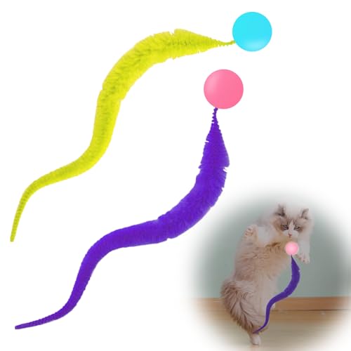 2 Stück Typisierter Wackelball für Katzen, Katzenspielzeug Ball mit Raupenschwanz, Einfarbiges Wiggly Ball für Katzen, Katzenspielzeug Selbstbeschäftigung für Haushalt Zoohandlung (Gelb Lila) von KAHOUI