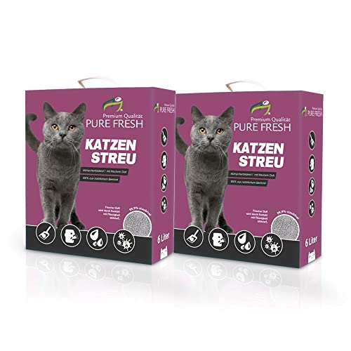 KAHU Pure Fresh Katzenstreu mit Babypuderduft • Klumpstreu • Naturmaterial weisses Kalzium-Bentonit • 2er Pack • 6l (5,2kg) pro Packung = 12l (10,4kg) von KAHU