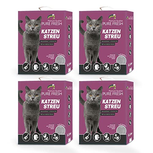 KAHU Pure Fresh Katzenstreu mit Babypuderduft • Klumpstreu • Naturmaterial weisses Kalzium-Bentonit • 4er Pack • 6l (5,2kg) pro Packung = 24l (20,8kg) von KAHU