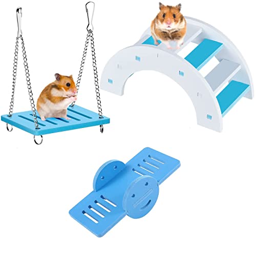 Hamster Spielzeug,3 Stück Hamster Zubehör Set Wippe Schaukel Regenbogenbrücke DIY HamsterspielzeugenTrainingsspielzeug Cage Decor Übung Spielzeug für Hamster Ratten Rennmäuse Kleintiere von KAIAIWLUO