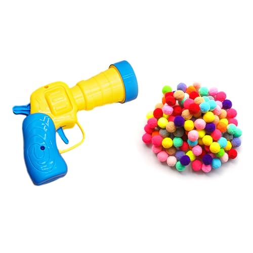 KAIAIWLUO Katzen Ball Launcher,Interaktives Katzenspielzeug Ball mit 100 Weichen Pom Pom BällenPistole Katzen Filzbälle Plüschballwerfer für Indoor Haustier Katze Übung Training Jagen von KAIAIWLUO