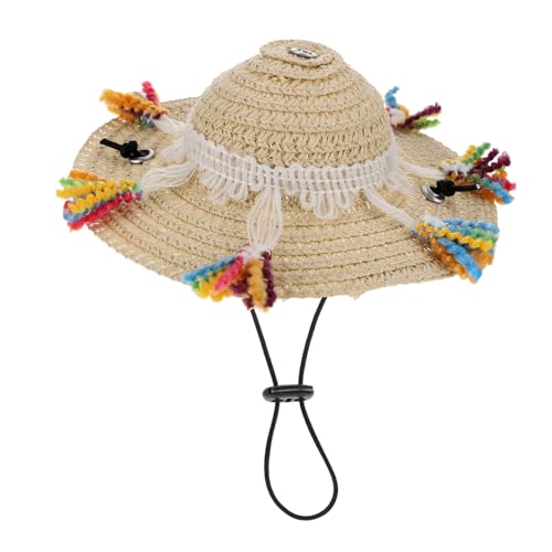 KAILIKETIY Haustier Strohhut mit Quaste Verstellbar Kopfbedeckung für Hunde und Katzen Sonnenschutz Cooles Kostüm für Geburtstagsfeiern und Fotoshootings in Khaki von KAILIKETIY