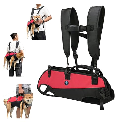 KAJILE Hundetragerucksack,Multifunktionales Geschirr,Haustierhandtasche,Anzug für das Reiten im Freien,Gehhilfe,Täglicher Ausflug,Rot,M von KAJILE