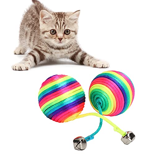 KAKAKE Cat Jingle Balls, Bell Design Färbender Katzenspielzeugball mit handgewebtem ungiftigem Baumwollseil von Bell für Keep Cats for Happy von KAKAKE